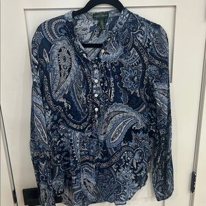 Lauren Jeans Co. Blue Paisley Button-Up Blouse